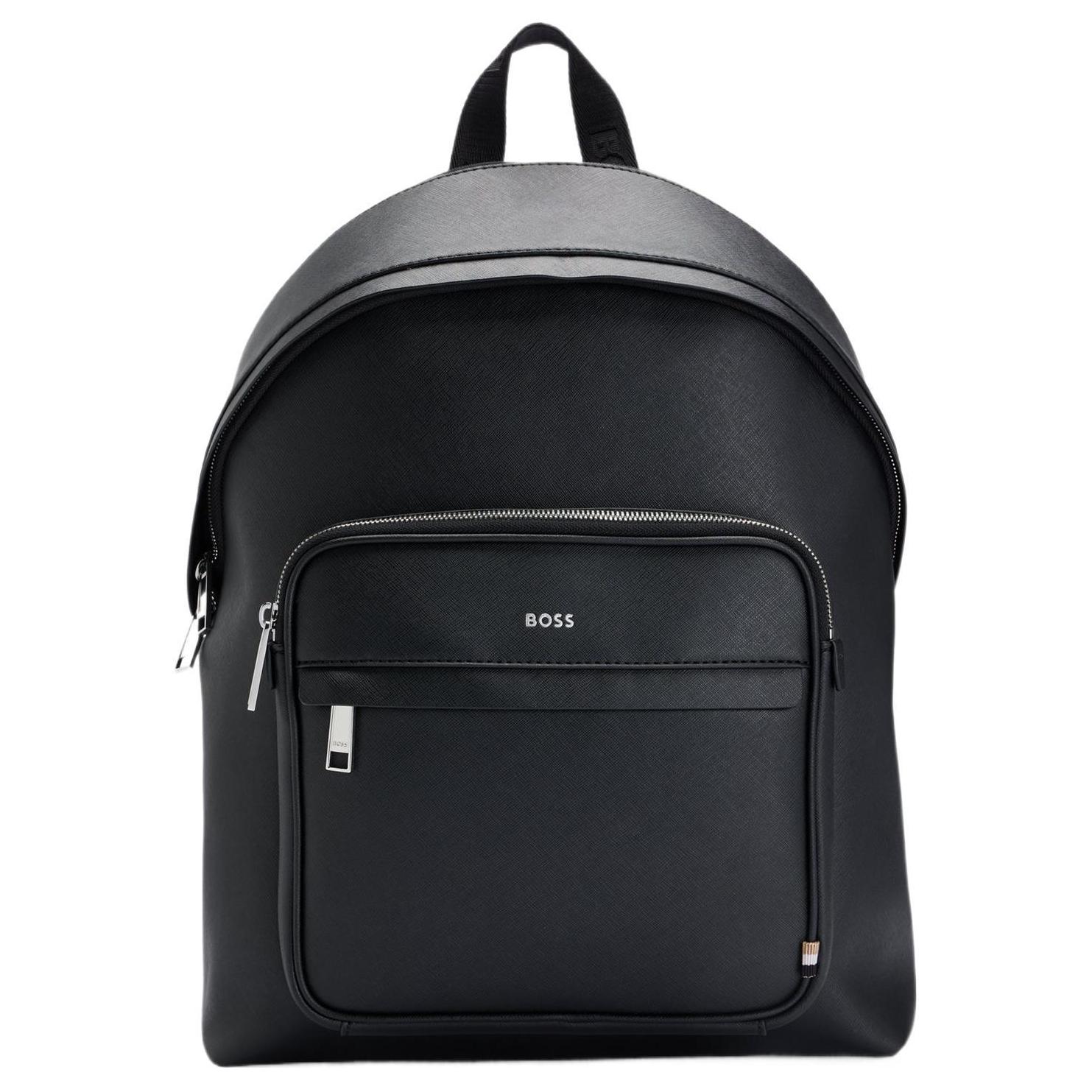 Hugo Boss Polished Silver Hardware Zipper Closure Recycled Leather Backpack Men backpack Black 50498671001 Black