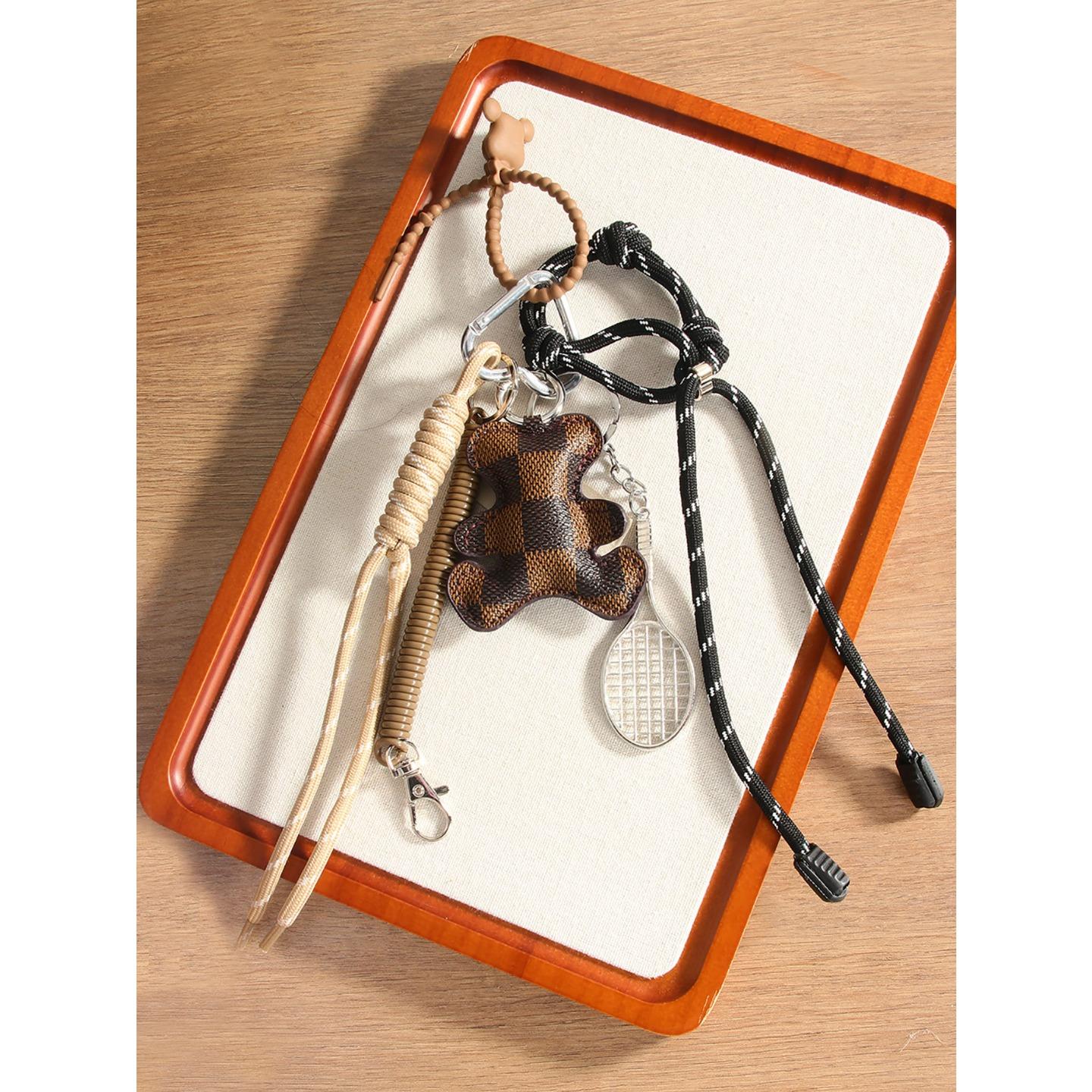 

Креативная модная кожаная подвеска-медведь из сплава, подвеска-теннисная ракетка, подвеска на сумку, шнурок для мобильного телефона, сплетенный вручную из веревки коричневый