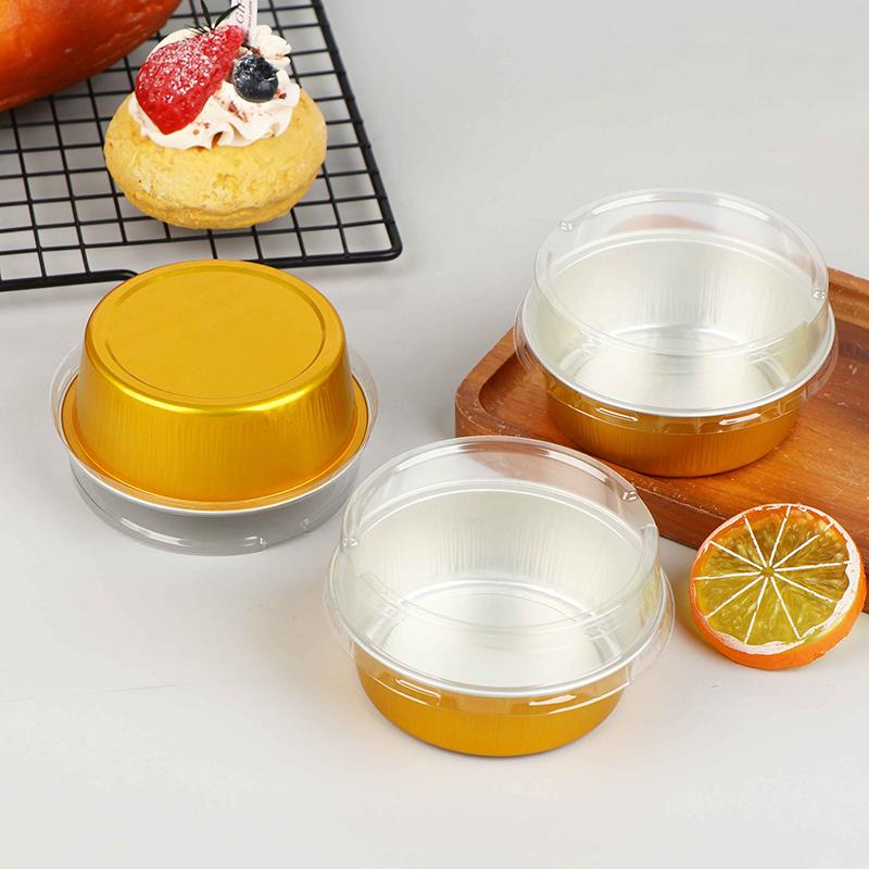 10Pcs Round Baking Cups Aluminum Foil With Lids Reusable Cupcake Cups Desserts Cake Pudding Jello Cups Kitchen Tools