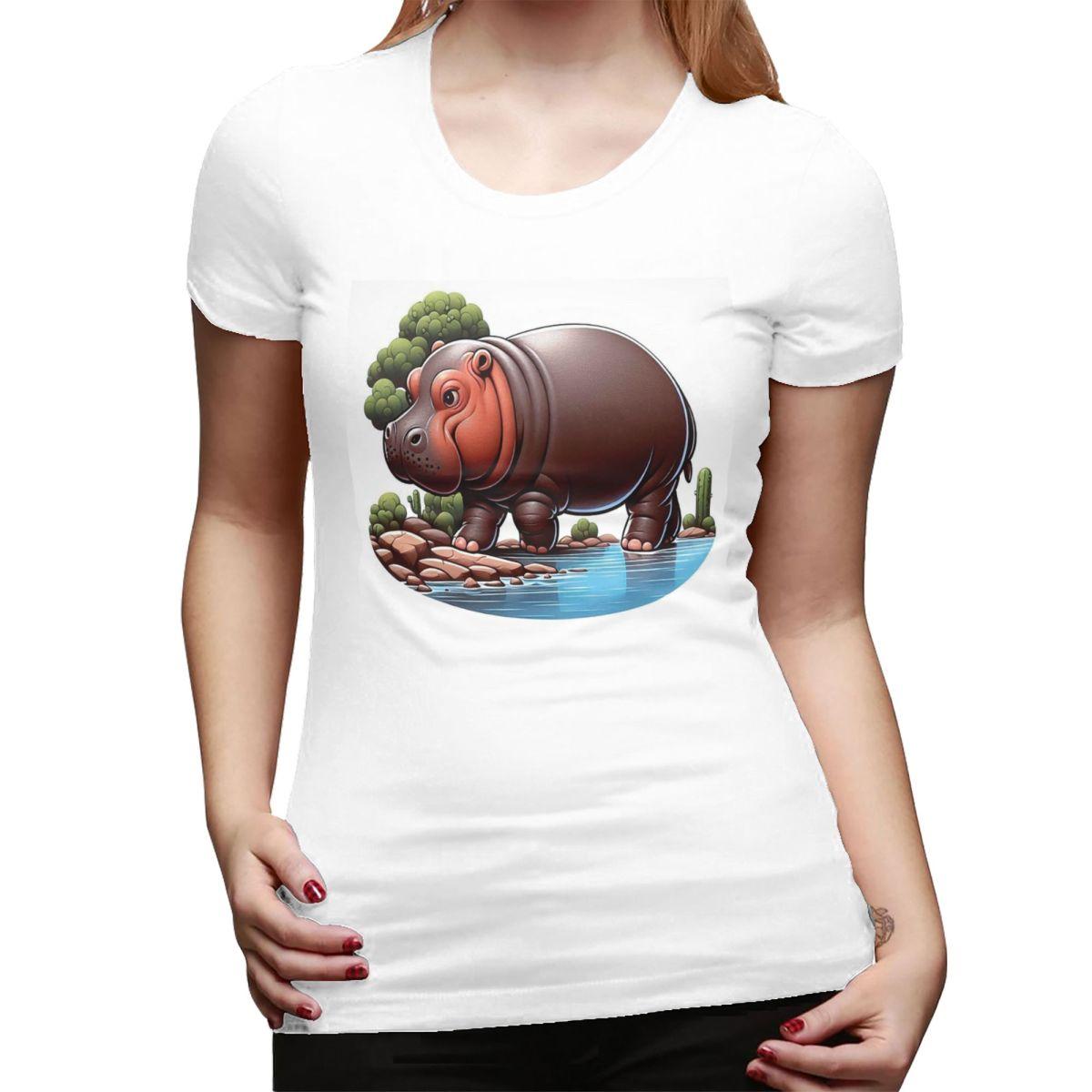 

A Pygmy Hippopotamus Strolling By The River TShirt for Women Crew Neck Streetwear T Shirts Womens Short Sleeve Clothes Tops S
