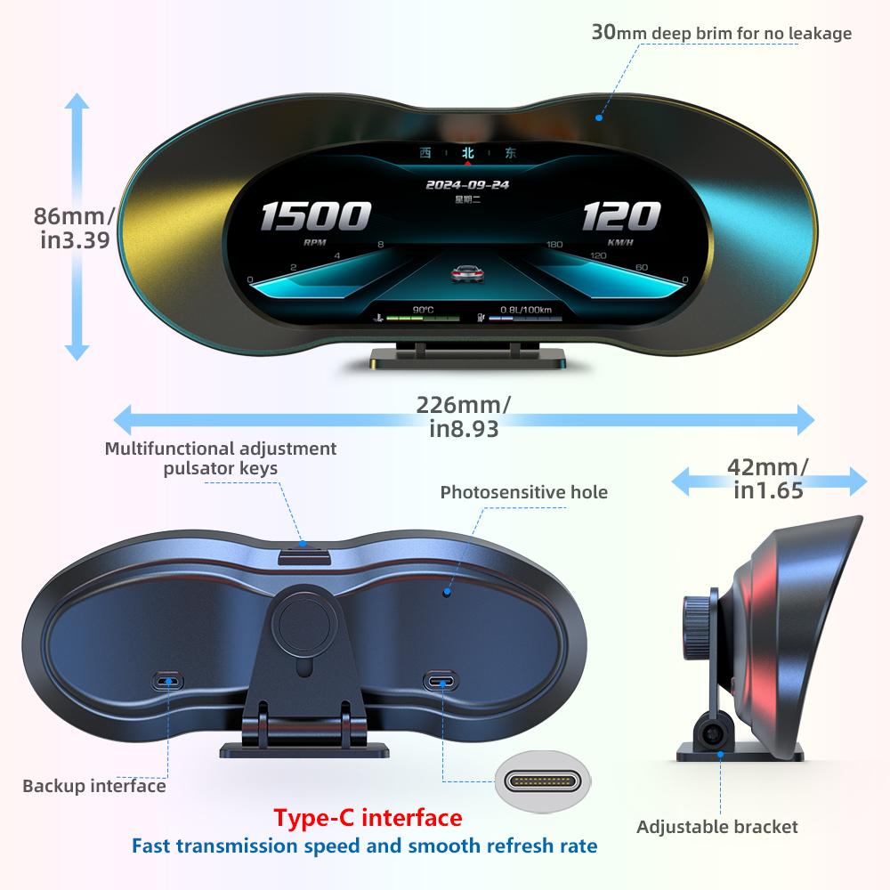 Car OBD+GPS Dual System Car Head-up Display LCD Slope Meter Turbine Accelerometer Speed Temperature Voltage On-board Computer