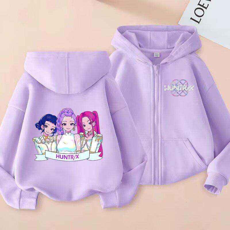 Reißverschluss Hoodie Cartoon Mädchen Mantel Mode Dünne Kleidung Lila Herbst Hoodie Jacke Kinder Anime Sweatshirt Geschenk