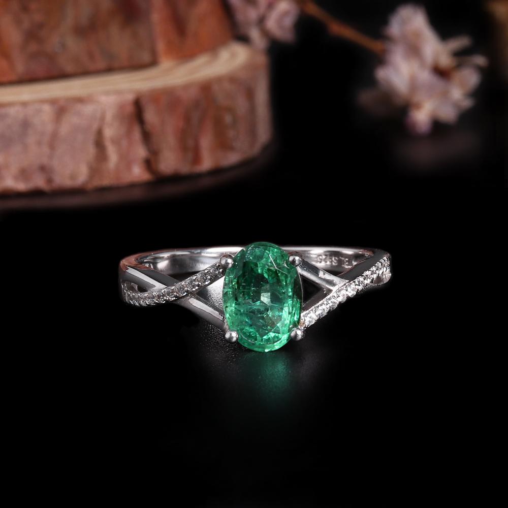 Elegantní a ušlechtilý prsten z ryzího stříbra 925 s pravým drahokamem, přírodním smaragdem, jemný šperk pro ženy, zásnubní a výroční dárek
