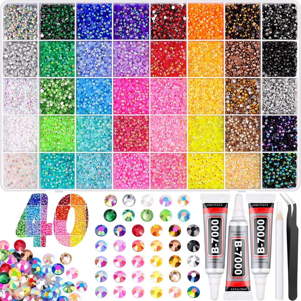 40 Kit - 40,000 Assorted Nail Diamonds with Storage Box for Decoration 30ml