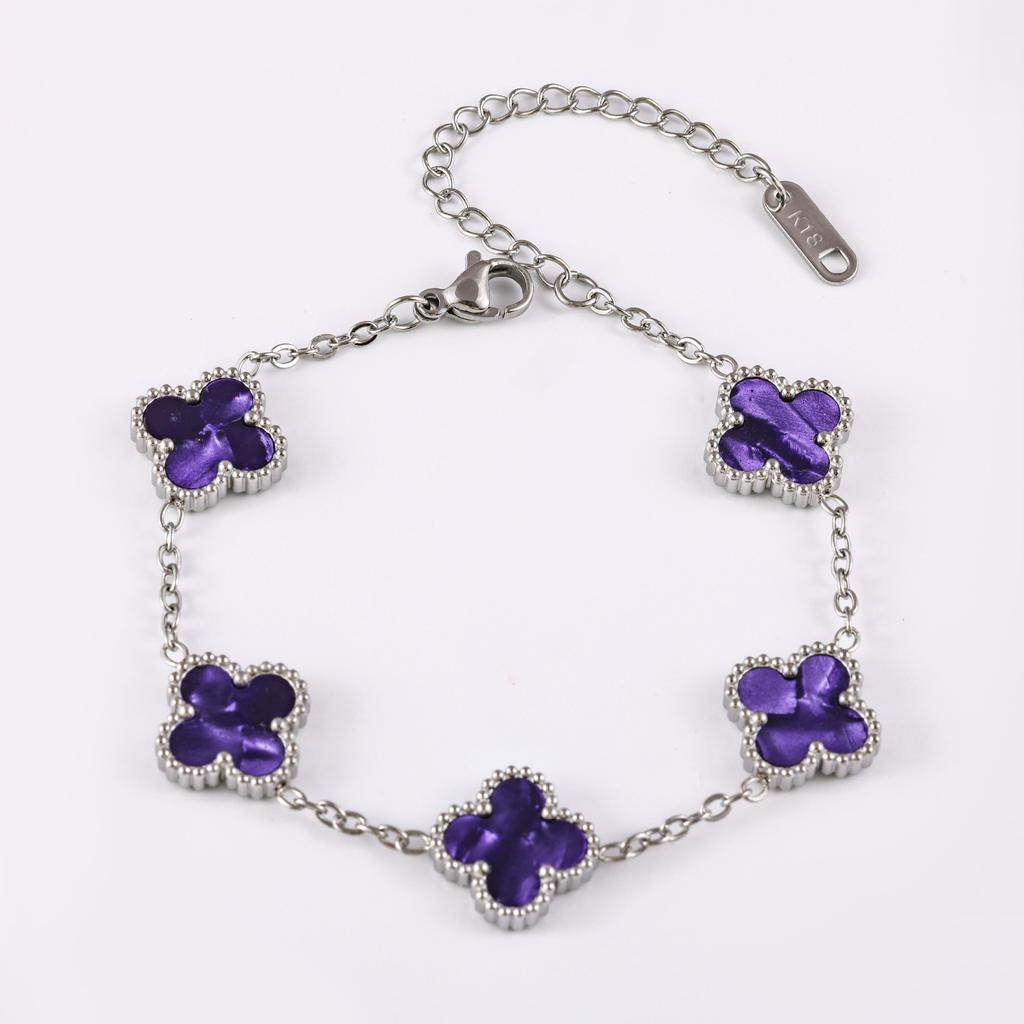 13mm Four Leaf Clover Bracelet Non Fading Double Sided Lucky Fritillaria Fashion Premium Silver