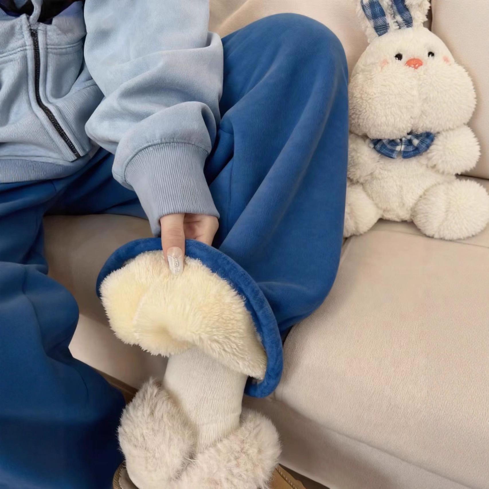 Women s 2025 Korean Style Blue Velvet High-Waisted Wide-Leg Pants Medium