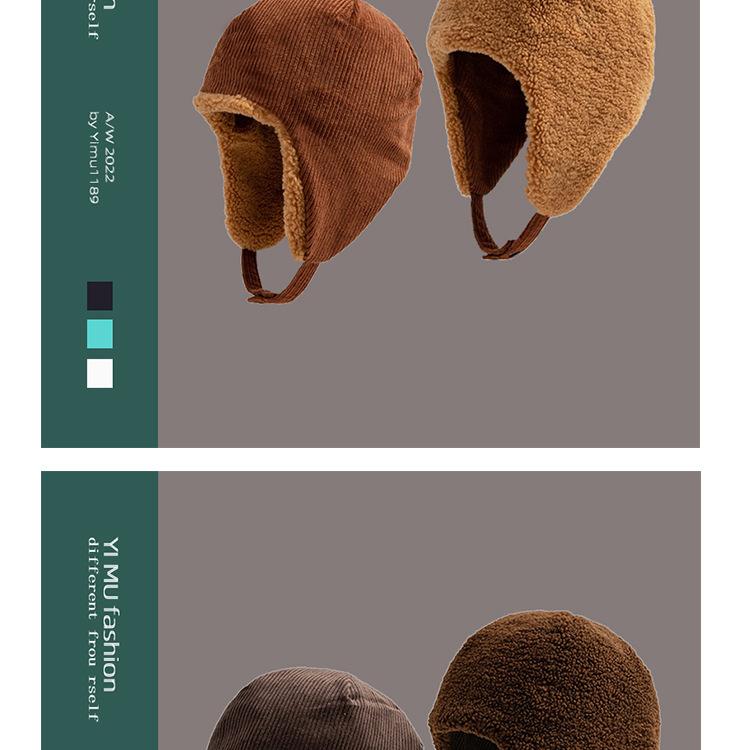 Corduroy flight cap, unisex, for skiing, warm, with fleece lining, ear-covering design, suitable for cycling, and resembling a Lei Feng cap