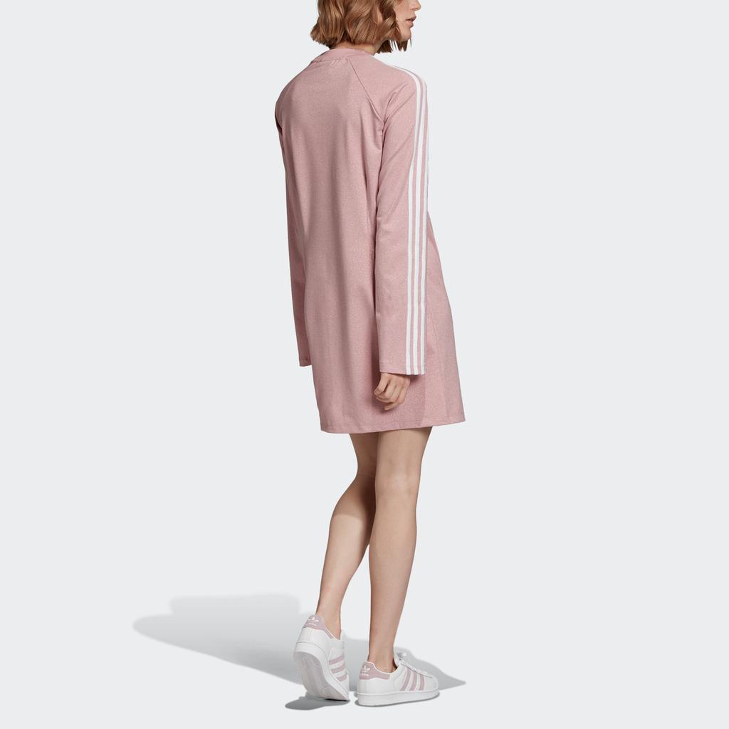 Adidas Originals Glitter Dress Three Stripes Long Sleeve Dress Women dresses Pink ED4783