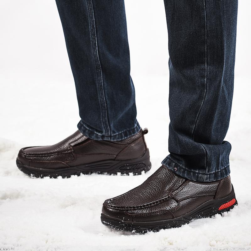 Pánské zimní kožené ležérní boty mokasíny luxusní značky pohodlné teplé plyšové pánské společenské boty nadměrná velikost 38-46