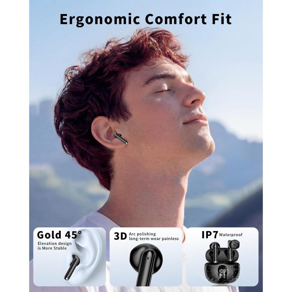 2026 New Bluetooth 5.4 Wireless Earbuds, Deep Bass Stereo In Ear Earphones with Noise Cancelling Mic, LED Digital Display, 50H Playtime IP7 Waterproof