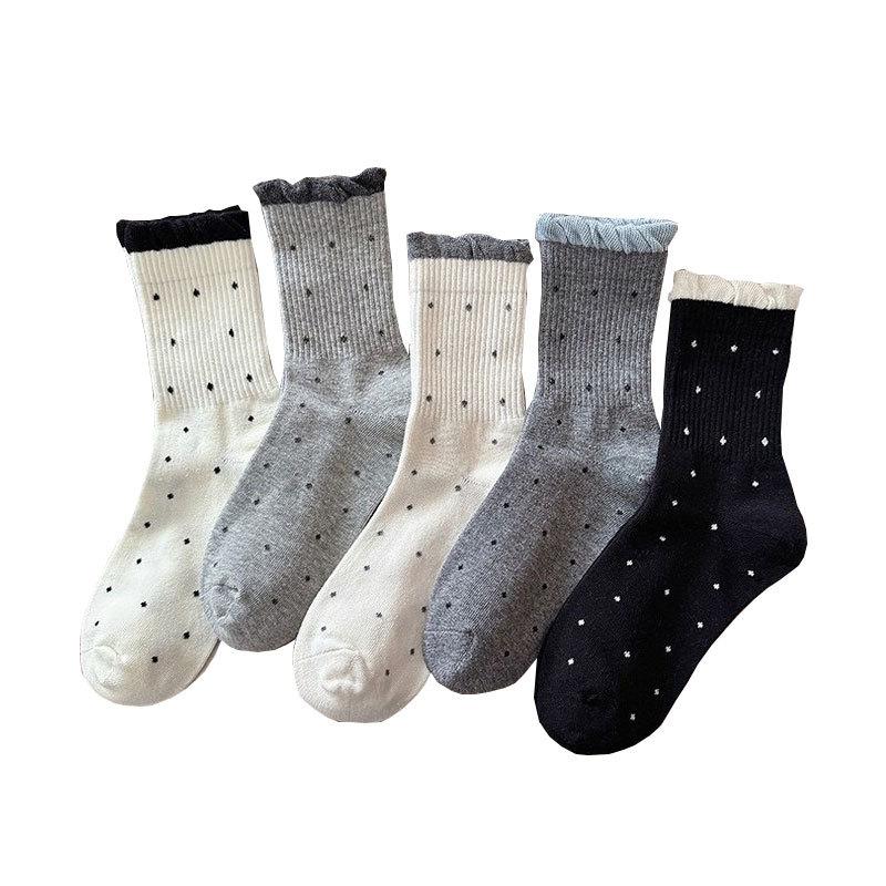 Lace tube socks women's stockings thermal socks gray cotton socks versatile women's socks Trendy Polka Dot Crew Socks Color-block Cuff Casual Socks