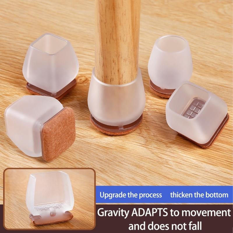 8Pcs Table Chair Leg Protector Cover Silicone Furniture Floor Feet Cup Thick Felt Bottom Protector Feet Cover Reduce Noise