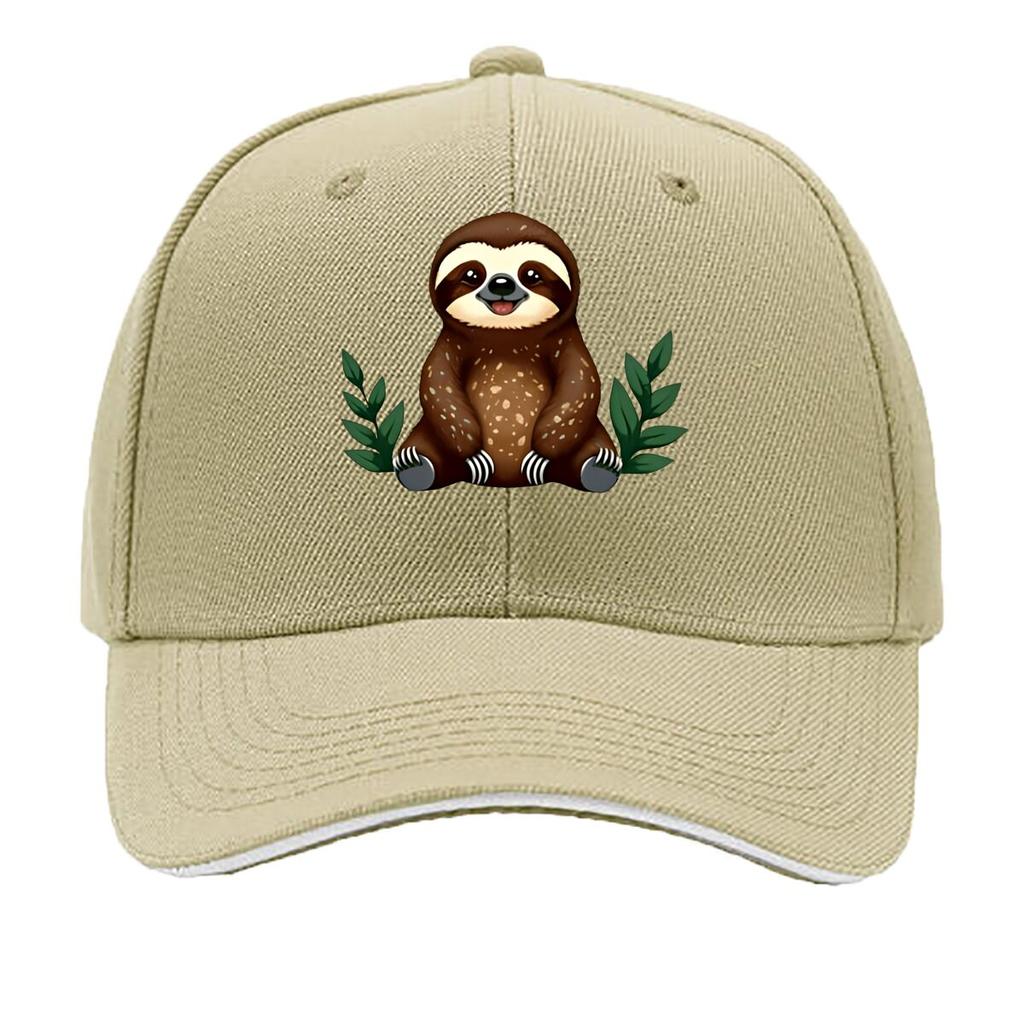 Adjustable Vintage Baseball Cap with Cute Slothin Bear Cartoon Print Breathable Textile Fabric H Sandwich Baseball Cap