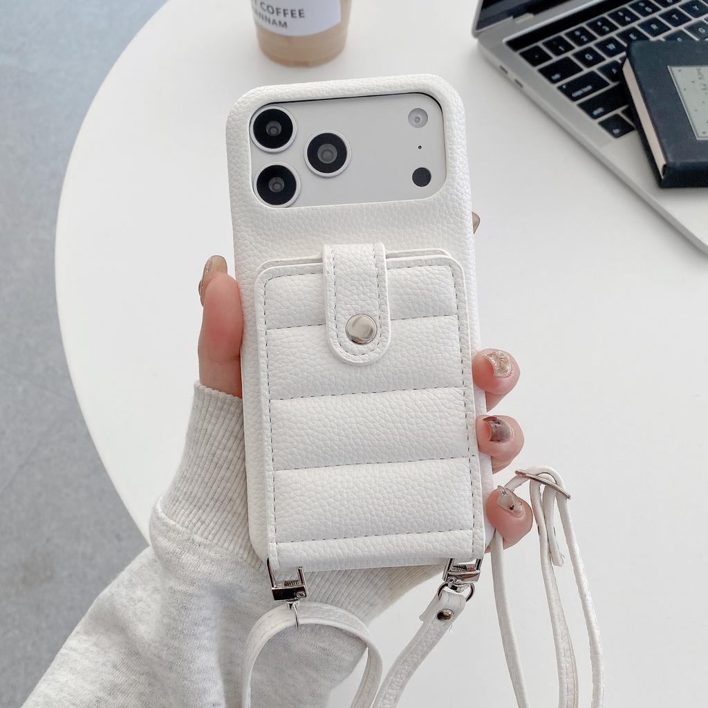 Crossbody Magnetic Lychee Grain Cards Solt Leather Phone Case for iPhone 17 Pro Max 16 Plus 15 14 13 12 Pocket kickstand Cover
