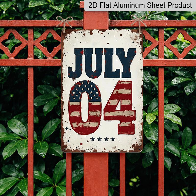 2D Flat, 8x12 Inch Vintage July 4th Metal Wall Decor - Distressed American Flag Sign Suitable for Independence Day, Rustic Aluminium Hanging