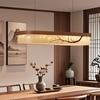 Rectangular Dining Room Pendant Lamp, Solid Wood Fabric, Ink-wash Painting, Bamboo Branch, Tea Room, Bar, Table Lamp