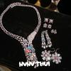 Jewelry, Gypsy Cheetah Gem Necklace, Banquet Haute Couture Egg-Shaped Water Drop Zircon Earrings, Set