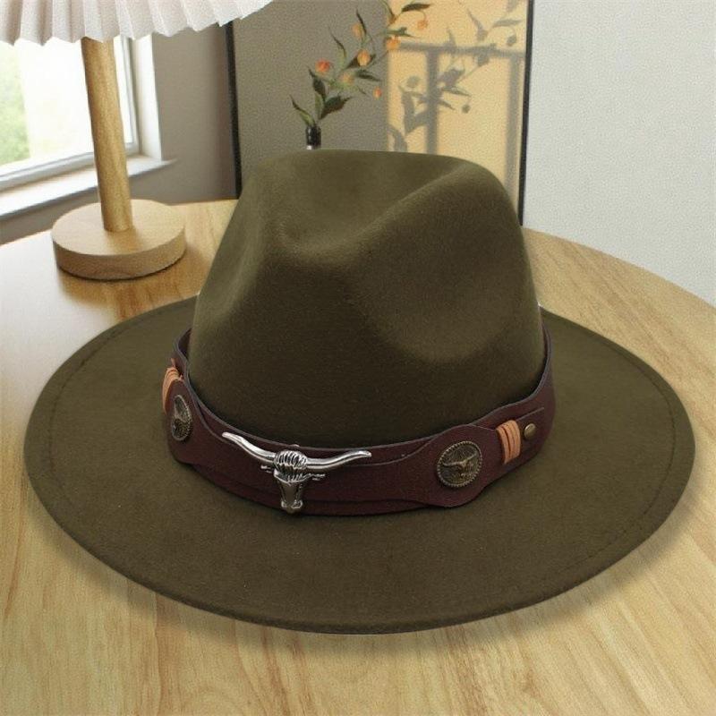 Hat Men's and Women's Felt Hat Fashion Personality Size Bull Head Jazz Hat Mongolian Tibetan Western Riding Sun Hat