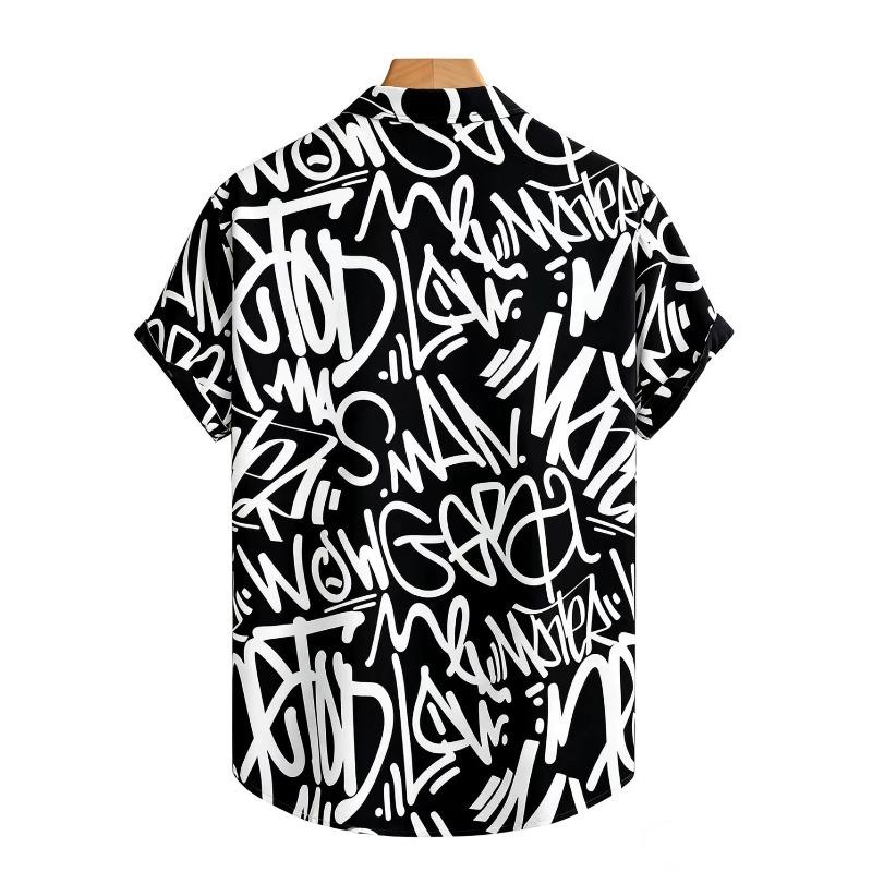 Casual Men's Letter Graffiti Print Short Sleeve Shirt