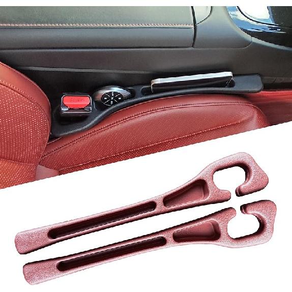 Elastic Car Seat Gap Filler Organizer (2-Pack) - Universal Fit For Car SUV Truck, Black Leather Texture, Prevents Items From Falling Between Seats,
