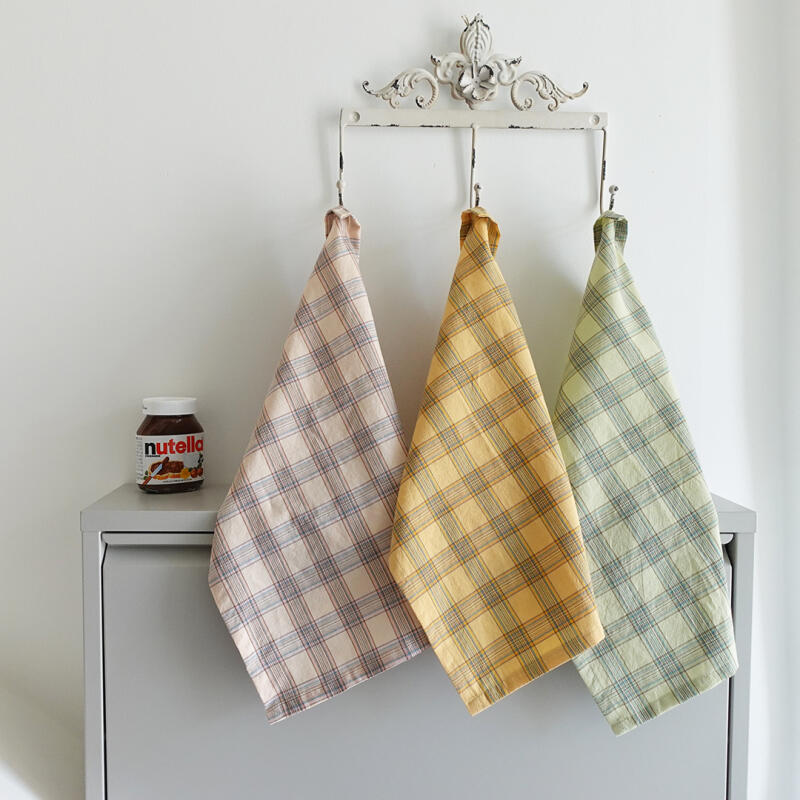 (3 colors) Cream butter check kitchen cloth and table mat lime butter