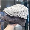 Fashion Retro Leopard Print Beret Hat for Women Shiny Rhinestone Sun Visors Duckbill Cap Girls Female Outdoor Forward Hat