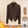 Women Autumn Winter Long-sleeved T-shirt Lady Thermal Underwear Thick Velvet Slim Fit Fashion Style Round-neck Top