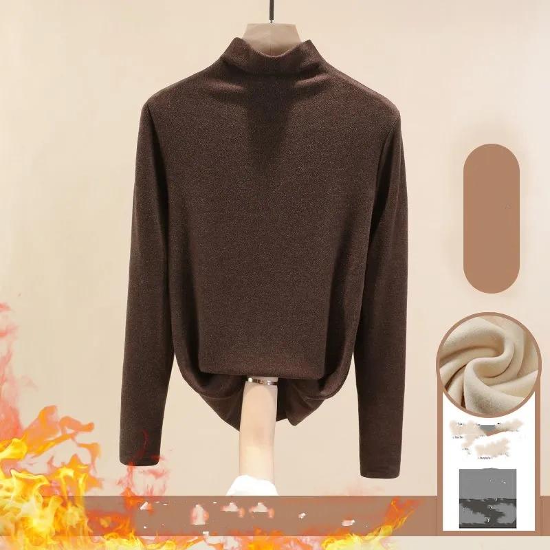 Women Autumn Winter Long-sleeved T-shirt Lady Thermal Underwear Thick Velvet Slim Fit Fashion Style Round-neck Top