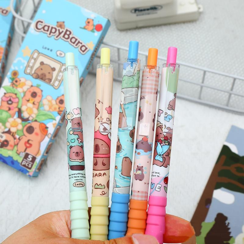 5/10 Pièces Stylos Gel Capybara Dessin Animé Mignon Set de Stylos Kawaii Recharges de Stylos à Séchage Rapide Set de Stylos Fournitures de Bureau Scolaires