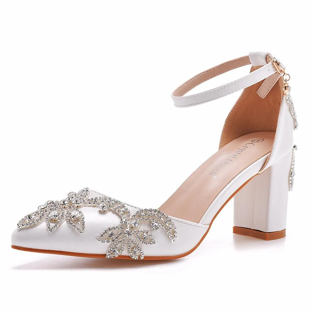 Summer Brand Women Sandals Party Flower Rhinestone Cover Heel 10.5 CM Square Heel Lady Wedding Hot Sale Lovely Women Shoe