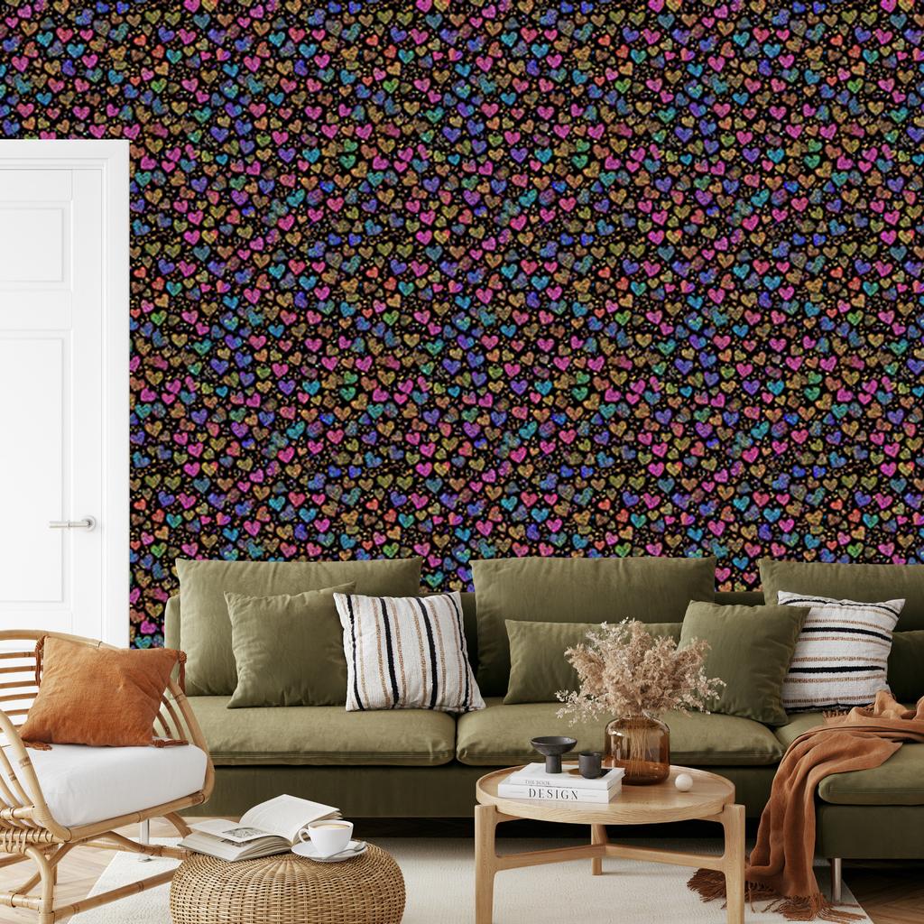 Neon Glitter Hearts Ochre Wallpaper 50x1000