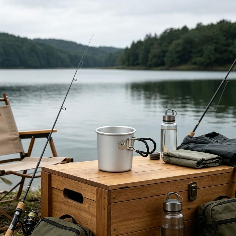 Aluminum Camping Mug for Backpacking Breaks, 150ml Foldable Outdoor Drink Cup with Grip Covered Handle for Easy Carry