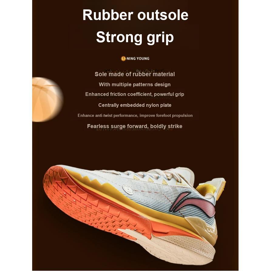 Li Ning Kids Lightweight Comfortable Durable Breathable Low Top Basketball Shoes Kids Sneakers White Orange YKBU056-1