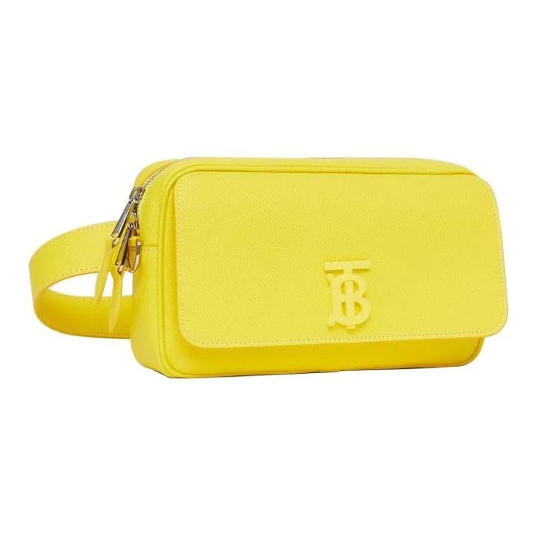Burberry Exclusive Check Pattern Grain Leather Shoulder Bag Crossbody Waist Bag Men's Marigold Yellow
