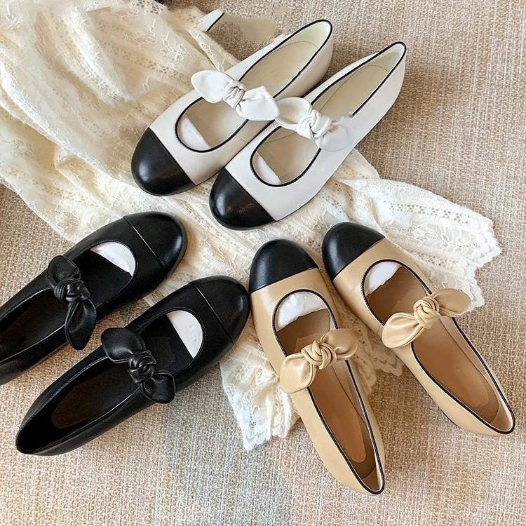Spot Second Hair~ Grape Mother Same French Retro Bow Mary Jane Shoes Women's Light Mouth Flat Bottom Color Matching Single Shoes
