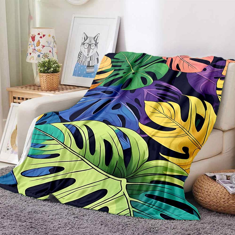 1pc Tropical Leaves Blanket Warm, Cozy, And Soft, Suitable for Sofas, Beds, Cars, And Office Use.Perfect for Camping And Travel, Making It a Great Gif