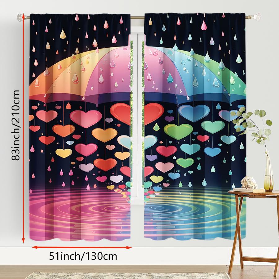 2PCS Rainbow Love Rain Curtain Curtains   Dreamy Sweet Wind   Living Room and Bedroom   Drawbar Pocket Decoration