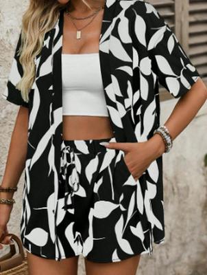European and American Women's Printed Cardigan & High-Waisted Shorts Set, 2025 Holiday Collection