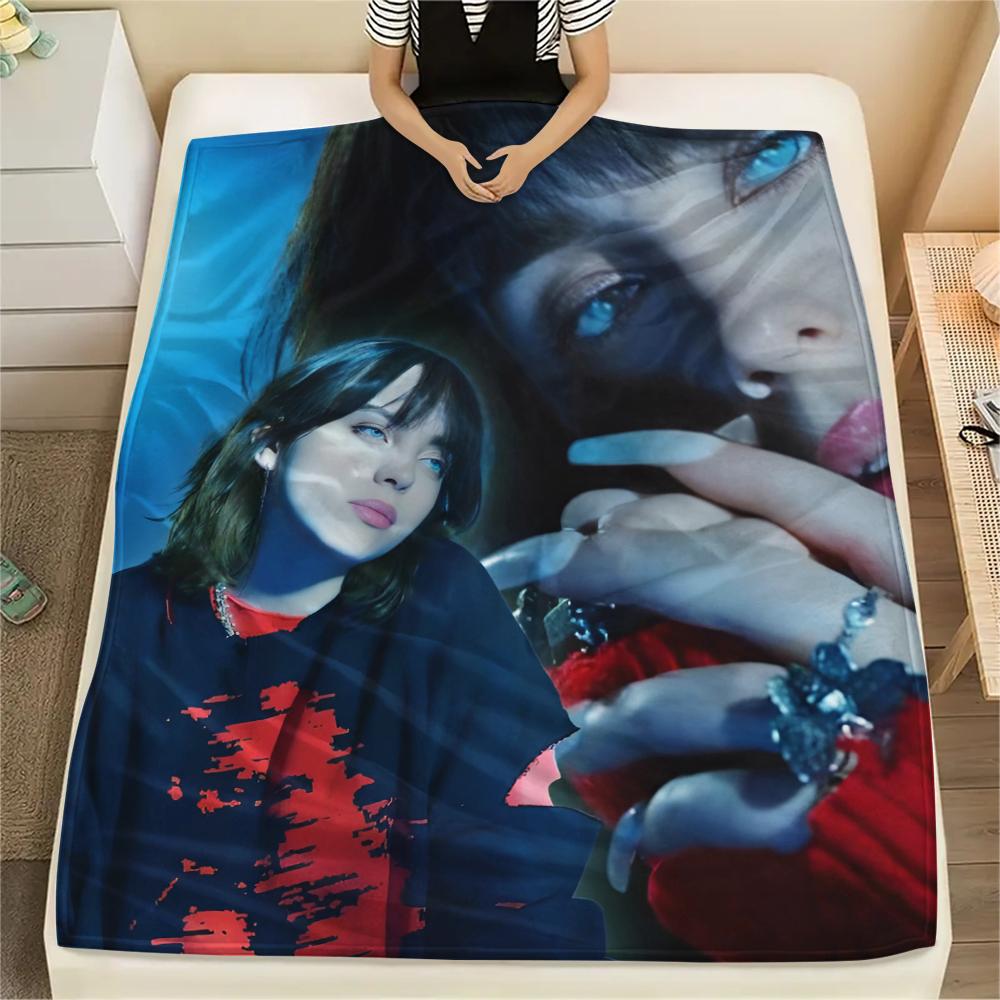 1 ks Flanelová deka s potiskem Billie Eilish, Vysoká kvalita, Pro všechna roční období, Domácí dekorace, Teplo a pohodlí, Perfektní jako vánoční dárky