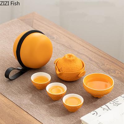 Kreatywny pomarańczowy zestaw do herbaty Kung Fu Ceremonia herbaty Ceramiczny szybki kubek Pu'er Zielona herbata Biurowy kubek do parzenia herbaty Przenośny zestaw do herbaty podróżnej