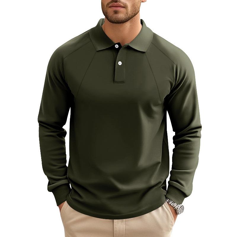 

Men s Spring and Autumn Lapel Solid Color Casual Base American Retro Heavy Shoulder Long Sleeve Polo POLO Shirt Men s XXXL армія зелений колір