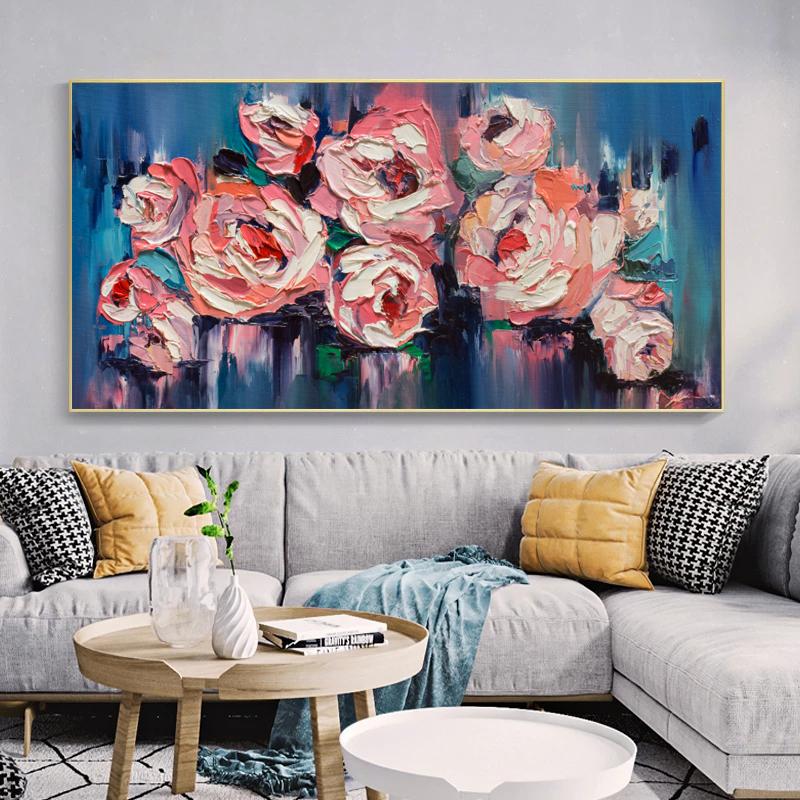 Golden Flower Abstract Home Decor Oil Painting Printed On Canvas Wall Art for Living Room Modern Posters Vintage Quadros Nordic
