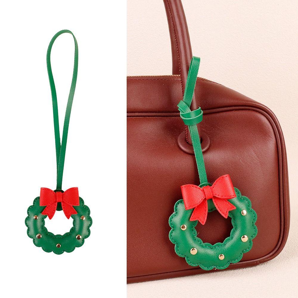 Snowman Leather Santa Claus Keychain Cartoon Pu Bag Pendant Xmas Key Ring Holiday Present