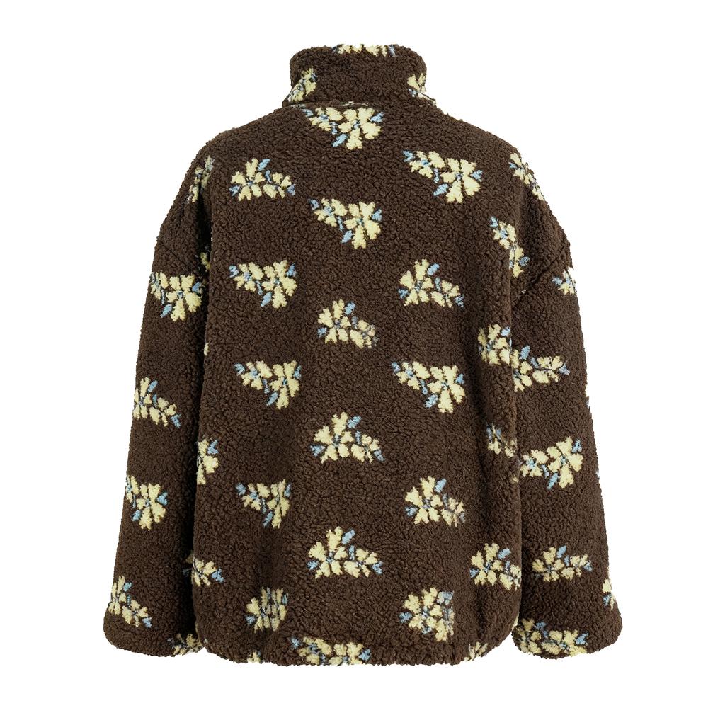 Damenmode Rundhals Langarm Niedlich Blume Locker Reißverschlusstasche Warm Kapuzen-Sweatshirt Top