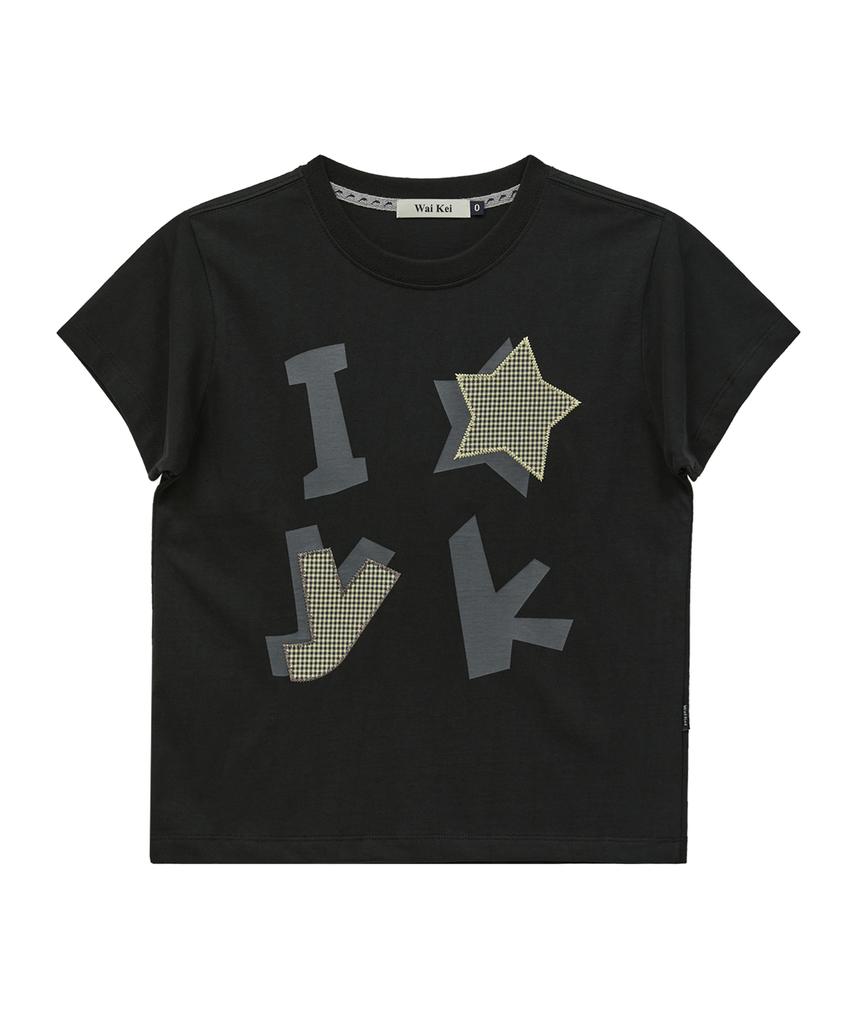 WAIKEI Yk Check Applique Short Sleeve T-Shirt Black