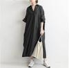 New Arrival: Elegant Retro Button-Down Long Shirt Dress with Full Sleeves and Solid Color