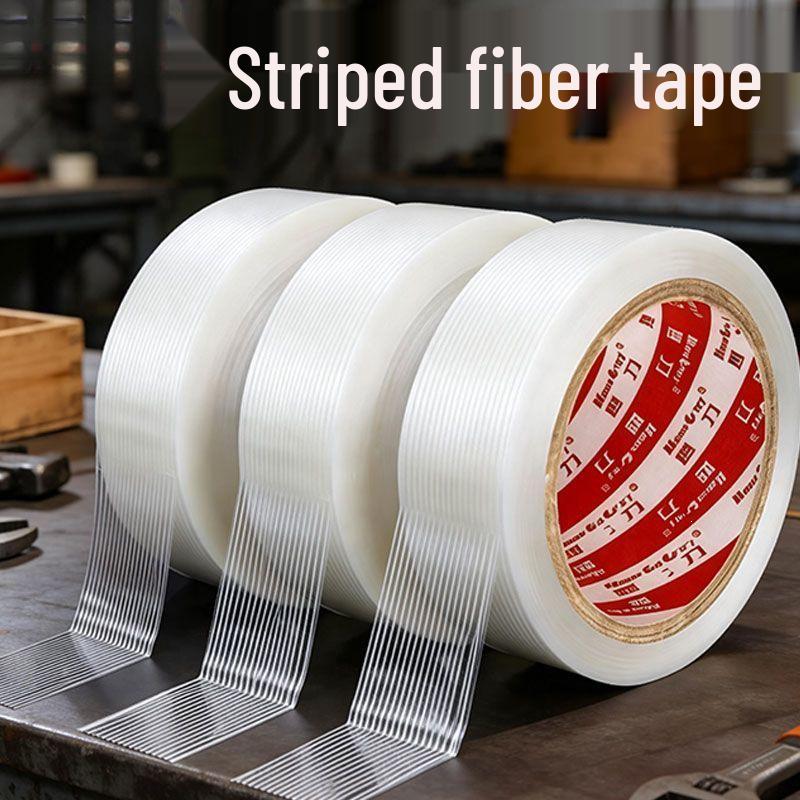 High-Adhesion Striped Fiber Tape: Heavy-Duty Lithium Battery & Refrigerator Bundling