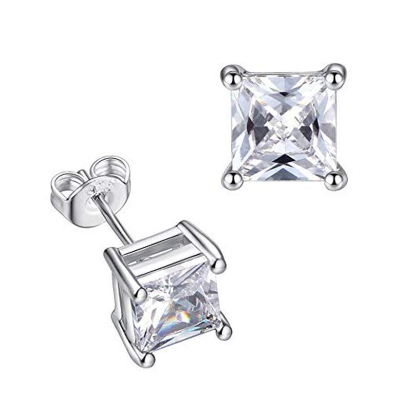 New Style European Zirconia Necklace & Moissanite Stud Earrings - Chic, Simple Square Diamond Pendant Design