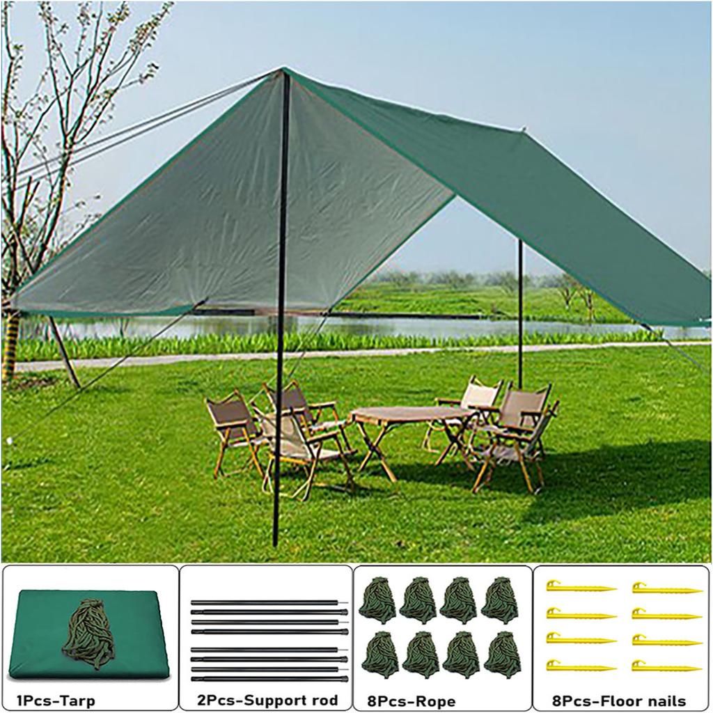 Su Geçirmez Kamp Güneşliği, Taşınabilir Çadır Branda, UV Korumalı Güneşlik, Çok Fonksiyonlu Outdoor Kamp Malzemesi - Yeşil