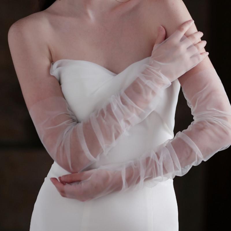 Sheer Wedding Gloves Simple Seethrough Arm Sleeves For Brides And Formal Event Elbow Fingerless Gloves for Special Event